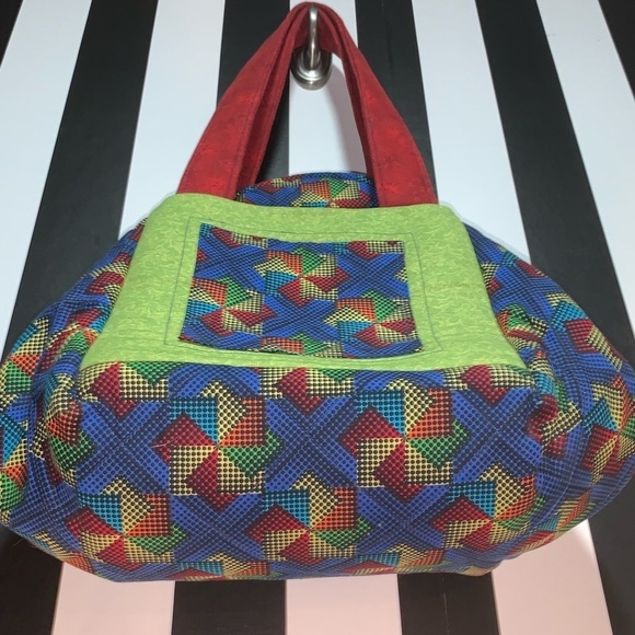 Fabric Quilted Handmade Zipper Folding Oversize Handbag Unique Funky Zips Shut - Picture 7 of 11